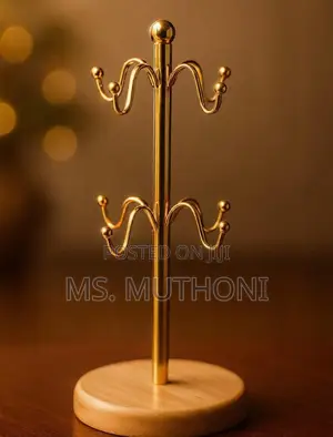 Gold 8 Cups Holder / Stand With Bamboo Base