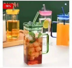 Glass Mason Jar With Lid and Straw.