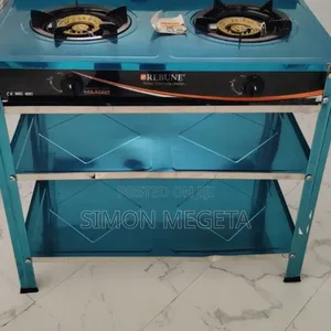 Available at Shop Rebune Double Burner Standing Gas Stove With Shelves