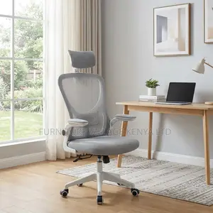 White Swivel Ergonomic Desk Seat With Armrest