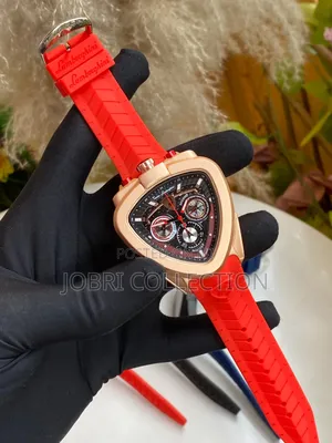 Red Lamborghini Rubber Strap Chronograph Watch