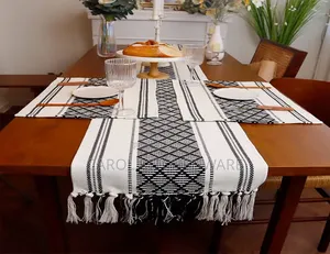 Braided Woven Textured Table Runner With Tassel+ 6 Mats.