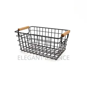 Metallic Mesh Basket With Wooden Handle