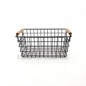 Metallic Mesh Basket With Wooden Handle