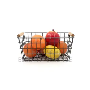 Metallic Mesh Basket With Wooden Handle