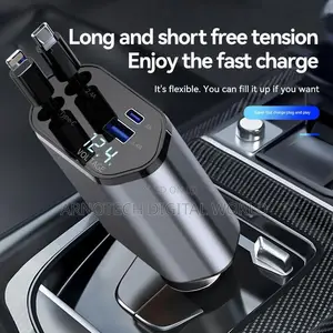 4in1 Usb 120w Retractable Car Charger Type C Fast Car Charger Adapter