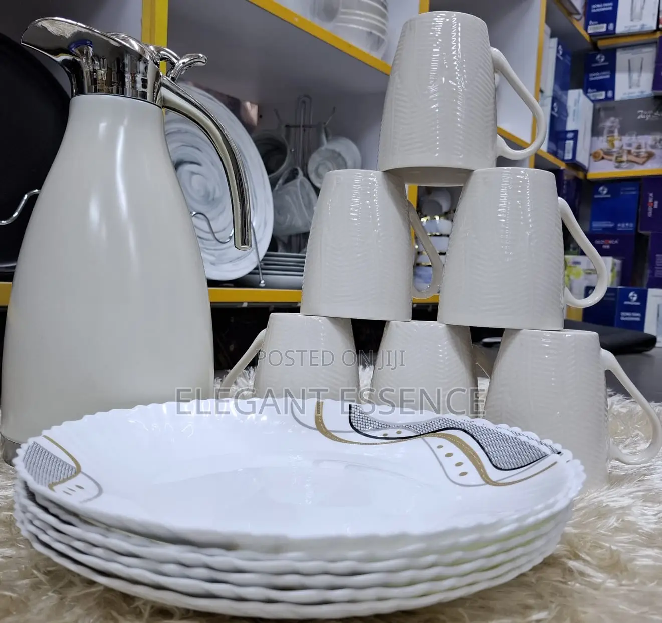 13pc Beautiful Combo Set 6pc Plates,6pc Cups,1pc Flask