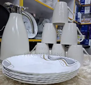 13pc Beautiful Combo Set 6pc Plates,6pc Cups,1pc Flask