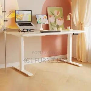 Office Table; 1400mm White Adjustable Electric Standing Table