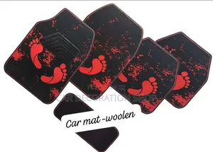 5pc Black_red Front Print Theme Design Car Floor Woolen Mats