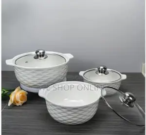 Set of 3 White Soup Pots.