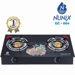 Nunix Glass Top 2 Burner Table Gas Cooker Auto Ignition