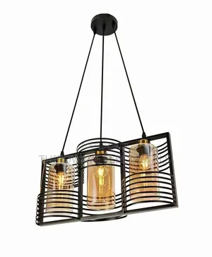3-Light Retro Industrial Pendant Light With Black Metal Cage