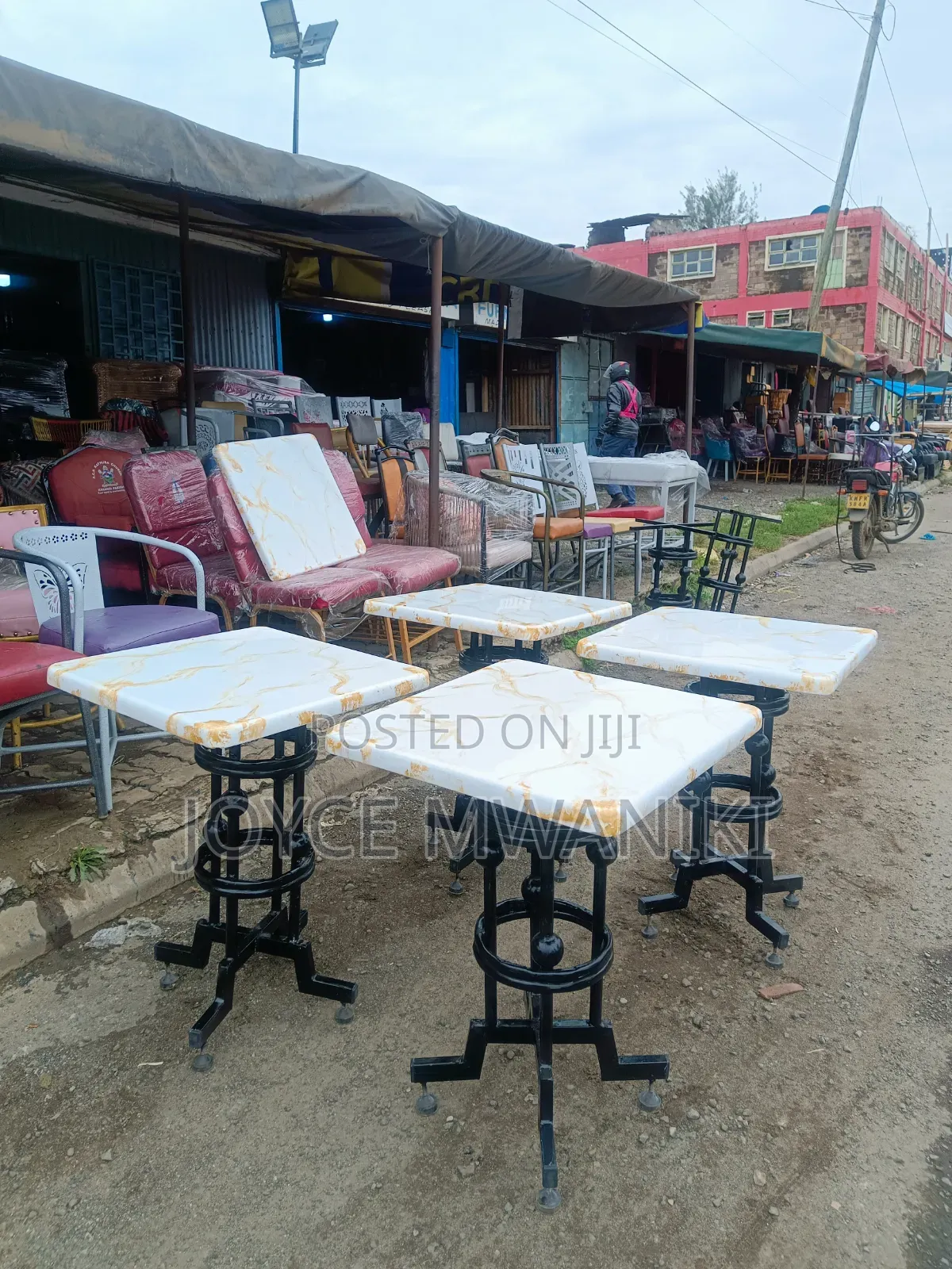 Square Marble Restaurant Table, White With Some Gold Deco 