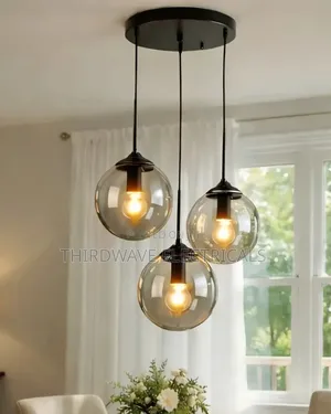 3-Light Matte Black Contemporary Clear Glass Globe Pendant Light.