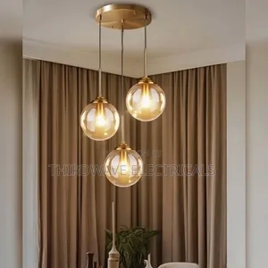 Vintage 3-Light Matte Black Clear Glass Globe Pendant Light Jr4