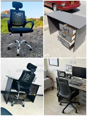 Ergonomic Black Headrest Office Chair With 0.9m Office Desk