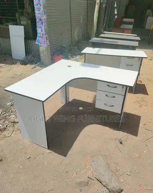 White Curved L Shape Office Desk