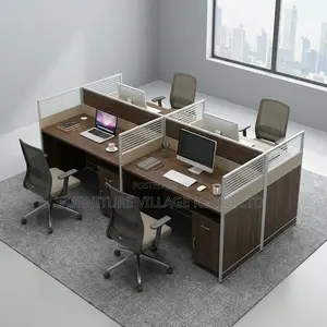 Imported 4-Seater Brown Modular Office Workstation