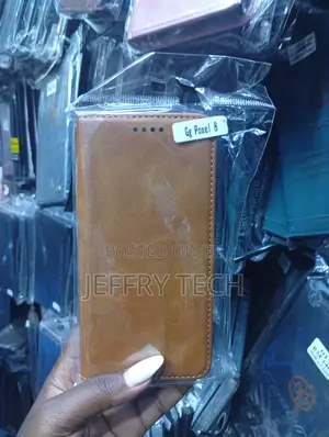 Brown Leather Flip Wallet Case Is Designed for the Google Pixel 8.
