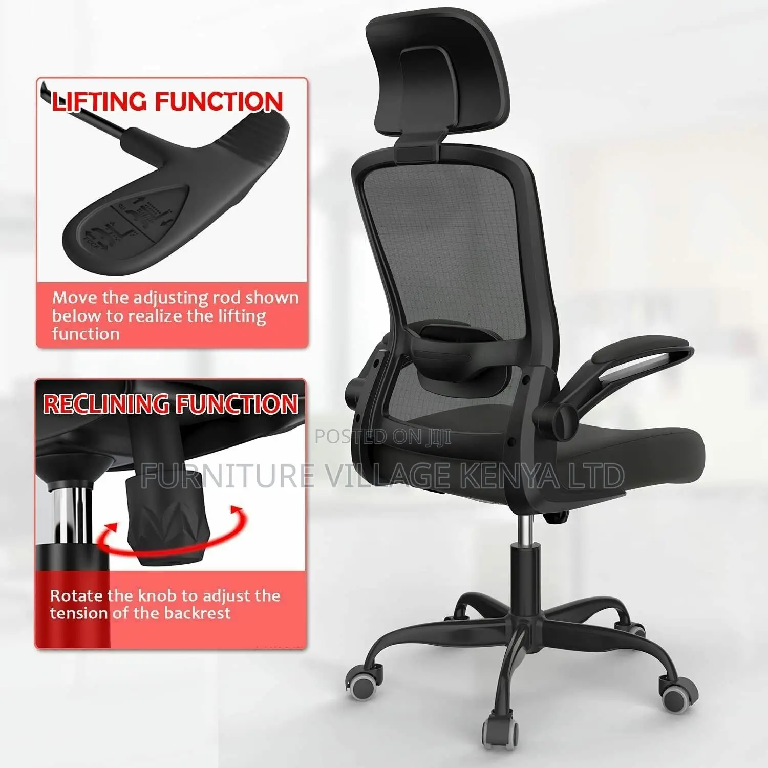 Black Swivel Mesh Ergonomic Desk Seat-Adjustable