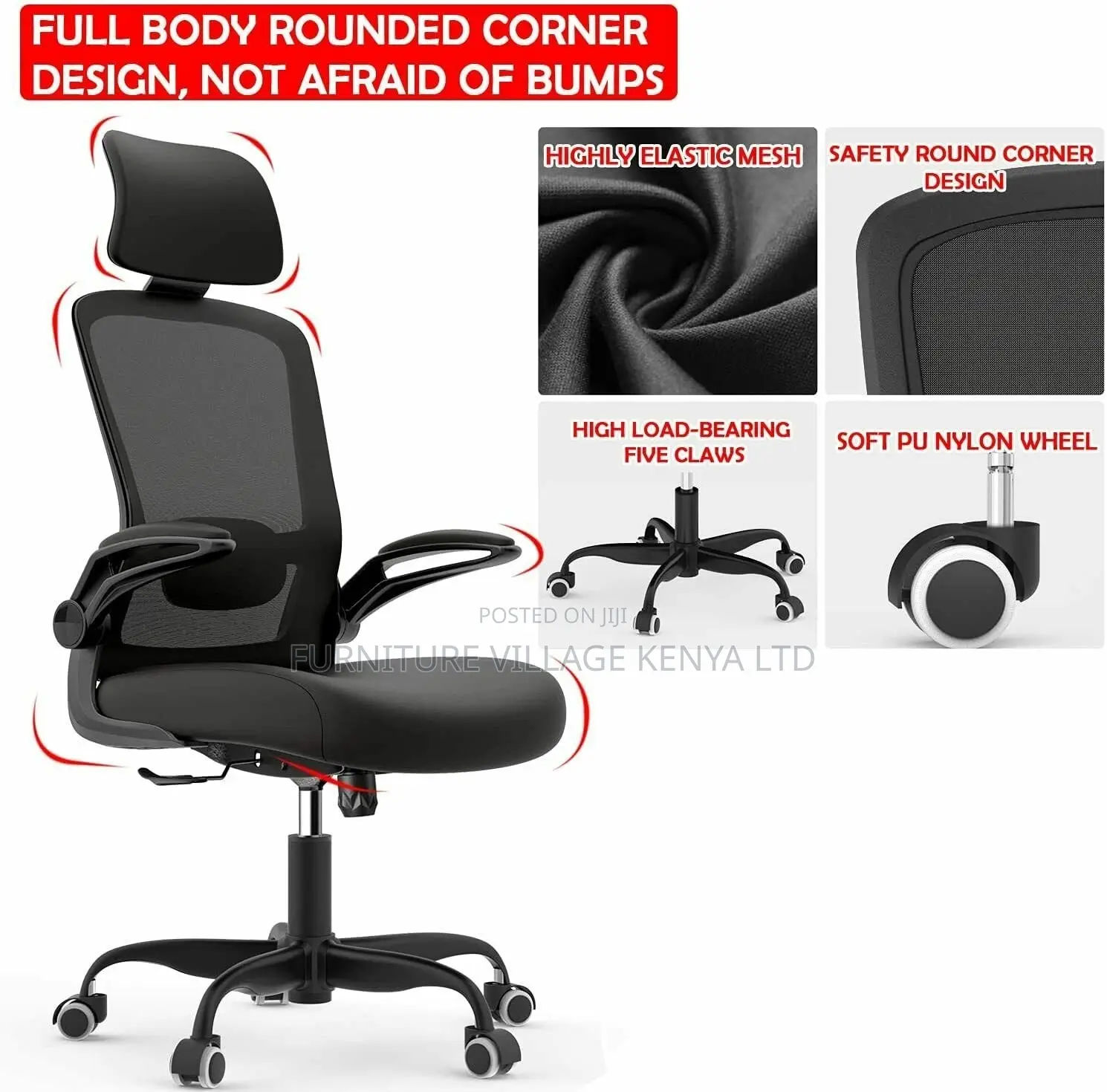 Black Swivel Mesh Ergonomic Desk Seat-Adjustable
