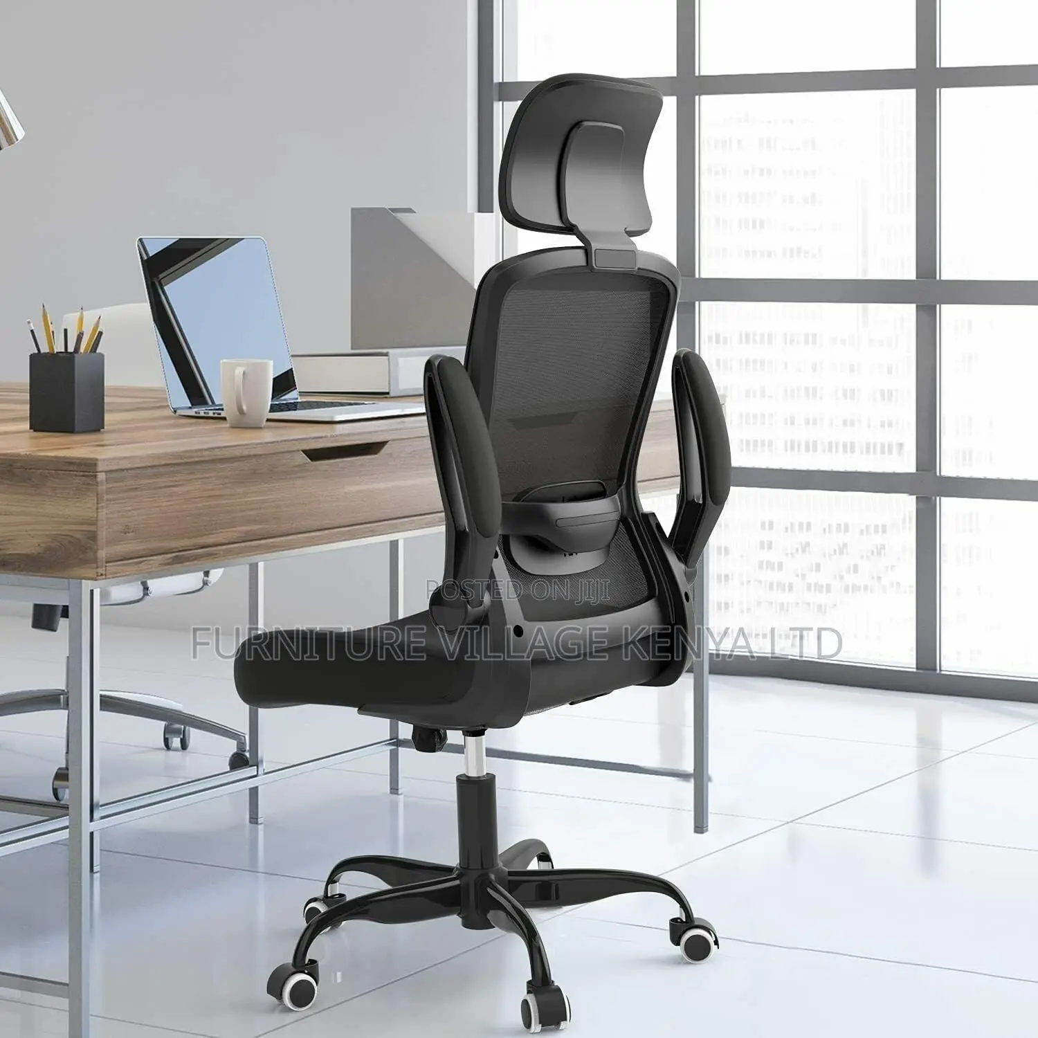 Black Swivel Mesh Ergonomic Desk Seat-Adjustable