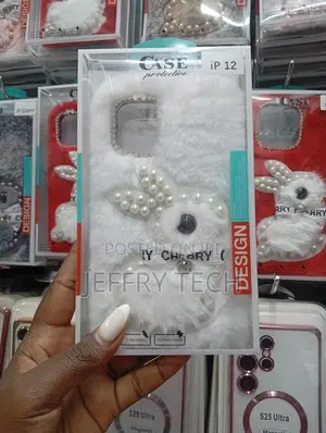 Decorative Bunny-Themed Plush Phone Case for the iPhone 12.