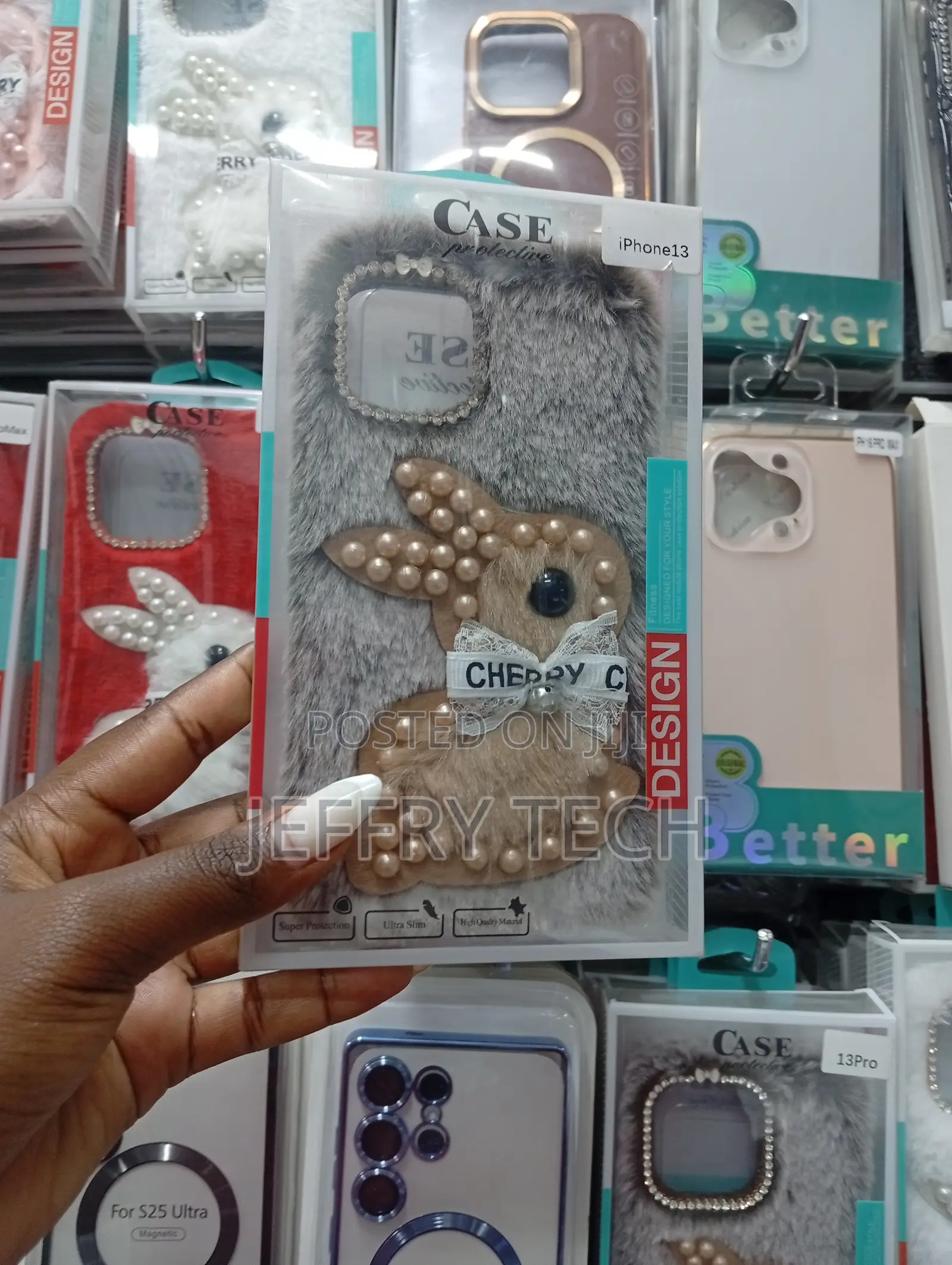 Fluffy Rabbit-Themed Plush Phone Case for an iPhone 13