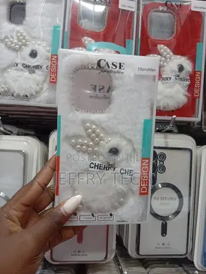Furry Plush Rabbit Phone Case With Pearl Embellishments,