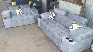 Grey Seates/Sofas With Cup Holders (3 Seater + 2 Seater)