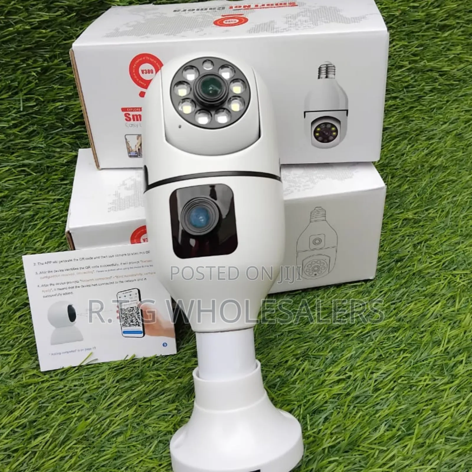 V380 Pro Dual Lens Bulb Security Camera 360° PTZ