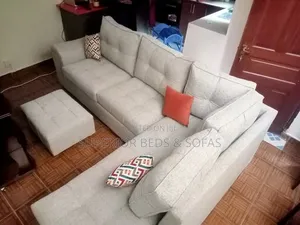 5 Seater Sofa in Cream, White and Grey( L-Shaped)
