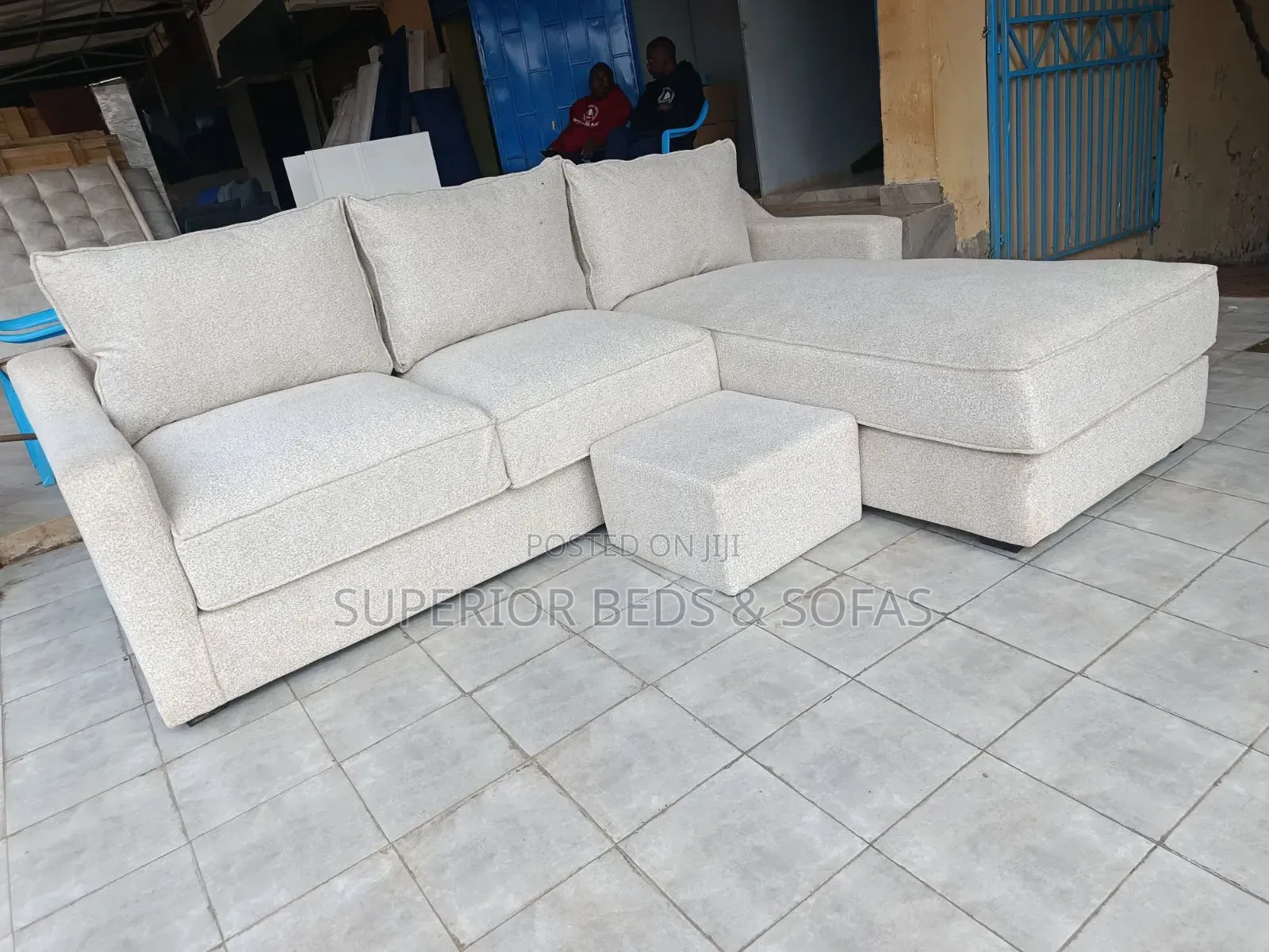 L Shaped Cream / White/Grey Sofas (5 Seater)+ Ottoman