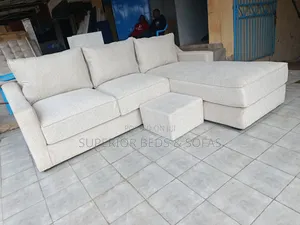 L Shaped Cream / White/Grey Sofas (5 Seater)+ Ottoman