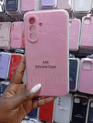 A Pink Silicone Protective Phone Case With the Samsung Galaxy A56.