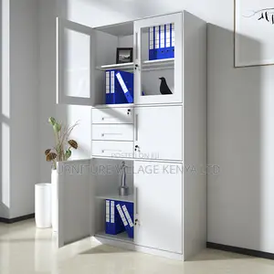 2-Door Metallic Glass Front Storage Safe Cabinet