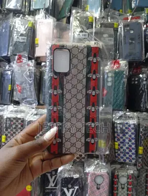 Gucci-Branded Protective Case Is for a Samsung Galaxy A71 Phone.