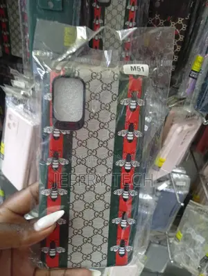 Phone Case Featuring the Monogram Pattern, Red and Green Stripes