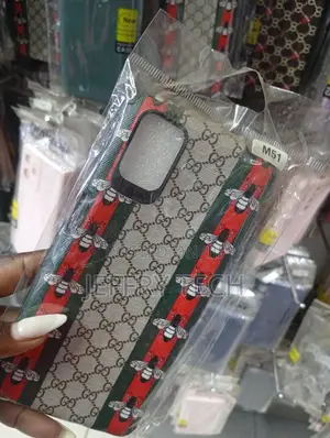 Phone Case Featuring the Monogram Pattern, Red and Green Stripes