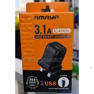 Amaya Ad035 3.1a Dual Usb Smart Fast Charger With Type-C Cable