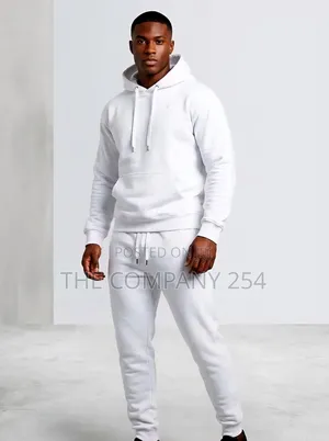 Quality Leather Casual Unisex 2 Piece Men Plain Hoodies Sweatpants