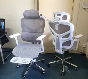 White Gray Adjustable Arms Orthopedic Office Chair(Mesh Footrest)