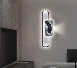 Decorative Led Wall Light Featuring a Black and Silver Feather Design