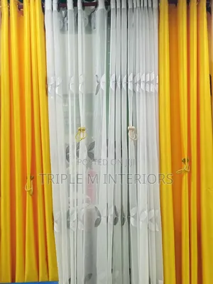 Yellow Curtains With White Sheers
