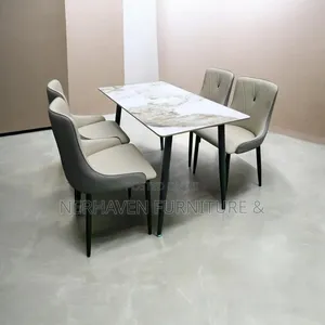 4-Seater Marble Dining Table Set With Elegant Chairs