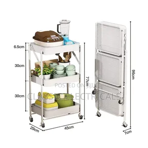 Foldable 3 Layer Metallic Mesh Trays Trolley Race