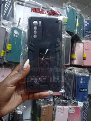 Black Soft Silicone Phone Case Featuring a Built-in Kickstand,