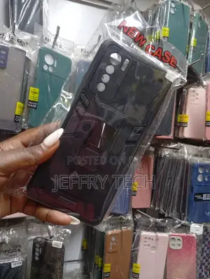 Black Soft Silicone Phone Case Featuring a Built-in Kickstand,