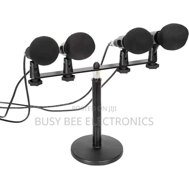 4 Microphone Clips, Stereo T-Rod Adapter Stand,